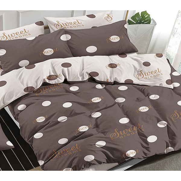 Темно-коричневый поплин в белый горошек с белым компаньоном в темно-коричневый горошек