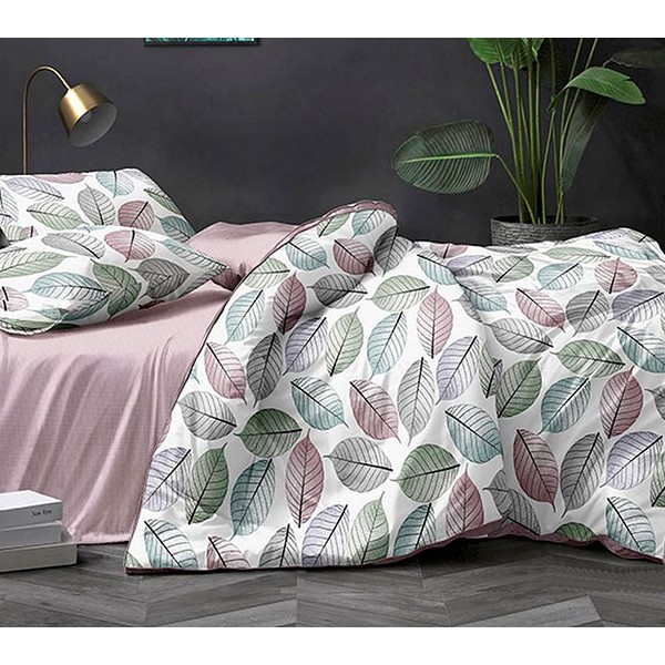 Белый поплин с разноцветными листьями и бледно-бордовым компаньоном