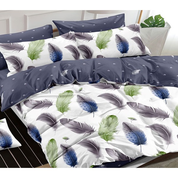 Белый поплин с разноцветными перьями и темно-синим компаньоном