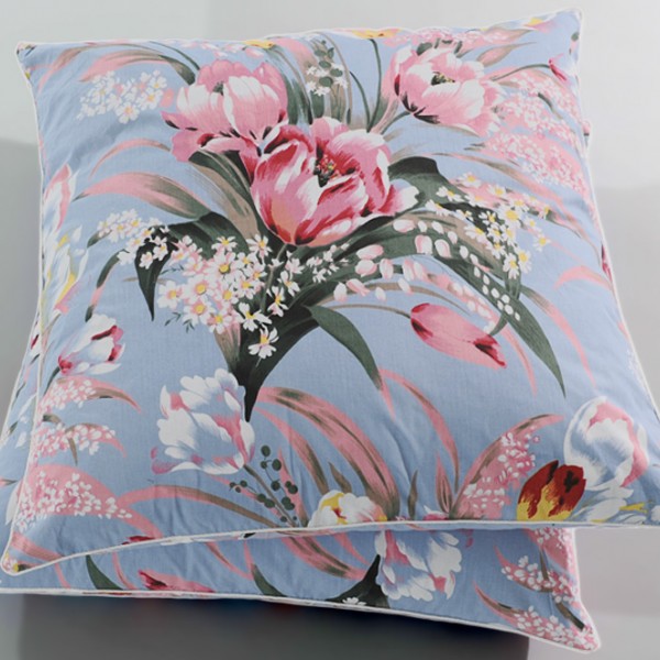 Подушки пухопероая тик пуходержащий набивной светло-голубой с цветами Валетекс FSD_2203