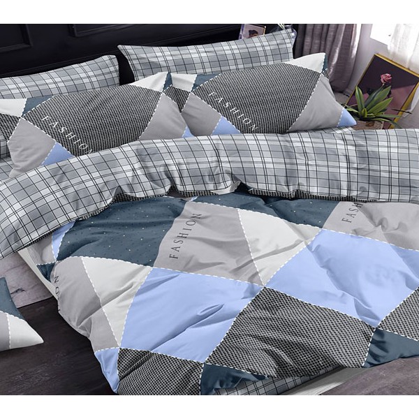 Поплин с разноцветными квадратами и серым в клетку компаньоном