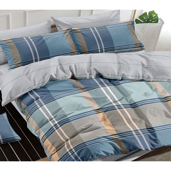 Светло-синий поплин с разноцветными полосами и светло-серым компаньоном