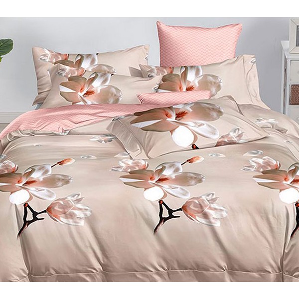 Кремово-бежевый поплин с цветами и светло-розовым компаньоном