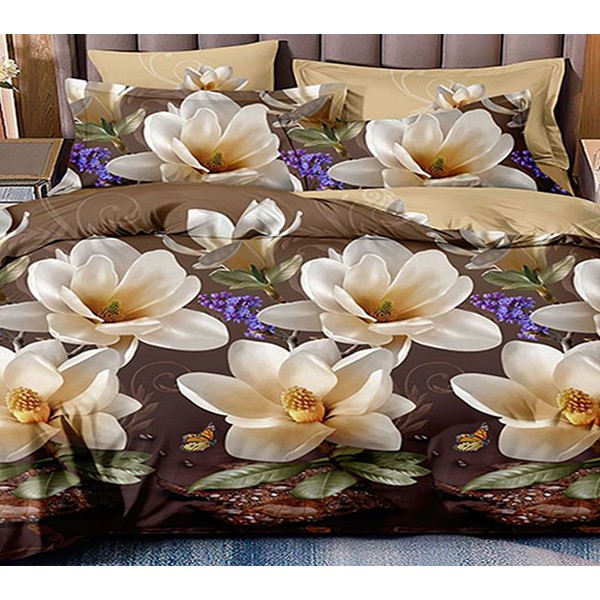 Коричневый поплин с большими белыми цветами и светло-бежевым компаньоном