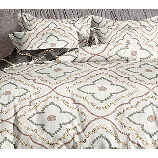 Светло-бежевый поплин с разноцветными узорами и черным компаньоном