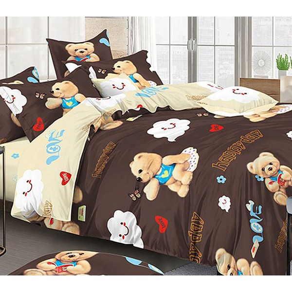 Темно-коричневый поплин с плюшевыми медведями и светло-бежевым компаньоном