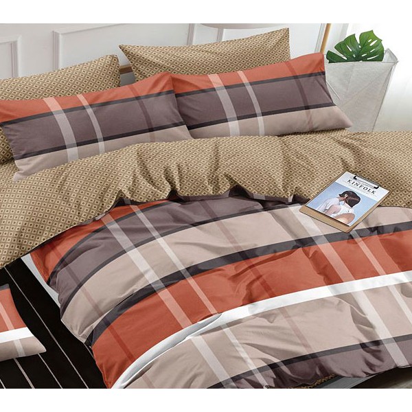 Светло-кофейный поплин с оранжевыми и коричневыми полосами с песчано-бежевым компаньоном