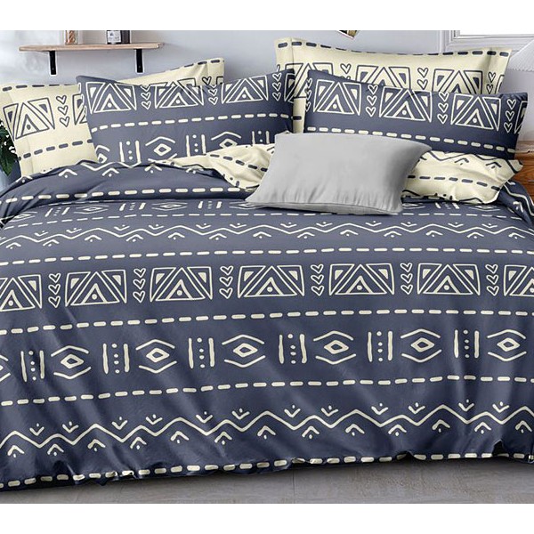 Синий поплин с бледно-желтыми орнаментами и бледно-желтый компаньон с синими орнаментами