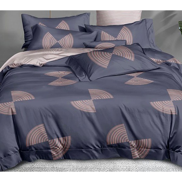 Темно-синий поплин с коричневатой абстракцией и светло-коричневым полосатым компаньоном