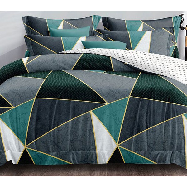 Абстракция поплина из серо-зеленых треугольников и белого компаньона