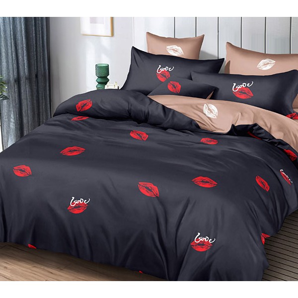 Черный поплин с красными губами и светло-коричневым компаньоном