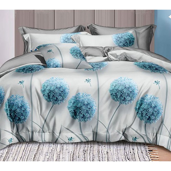 Светло-серый поплин с сине-голубыми цветами и серым компаньоном