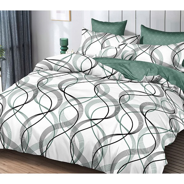 Белый поплин с черными и зелеными полосами и зеленым компаньоном