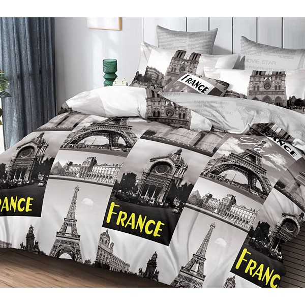 Серый поплин с фотографиями Парижа и светло-серым компаньоном