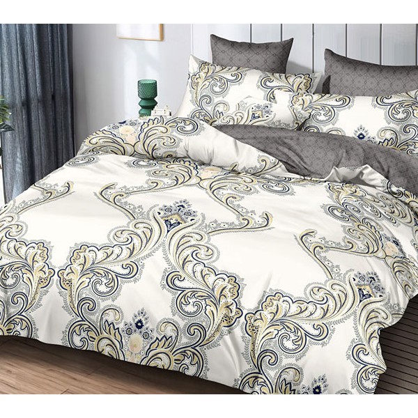 Светло-кремовый поплин с серо-желтоватыми рисунками и темно-серым компаньоном