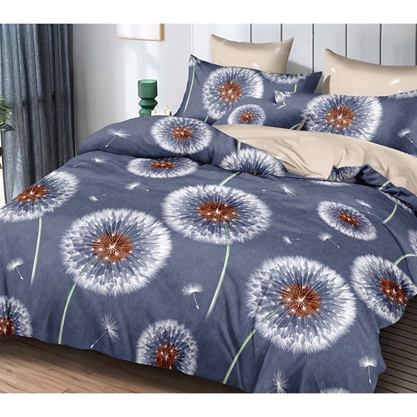 Серовато-синий поплин с белыми одуванчиками и бежевым компаньоном