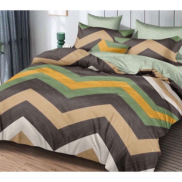 Разноцветные ломаные полосы поплина со светло-зеленым компаньоном