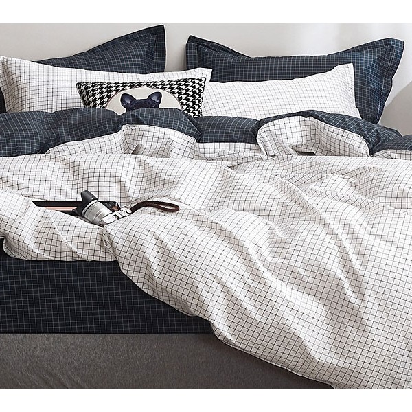 Белый поплин с черной клеткой и темно-синим компаньоном