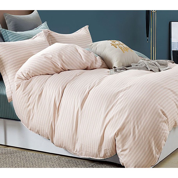 Светло-персиковый поплин с полосками и темно-зеленым компаньоном