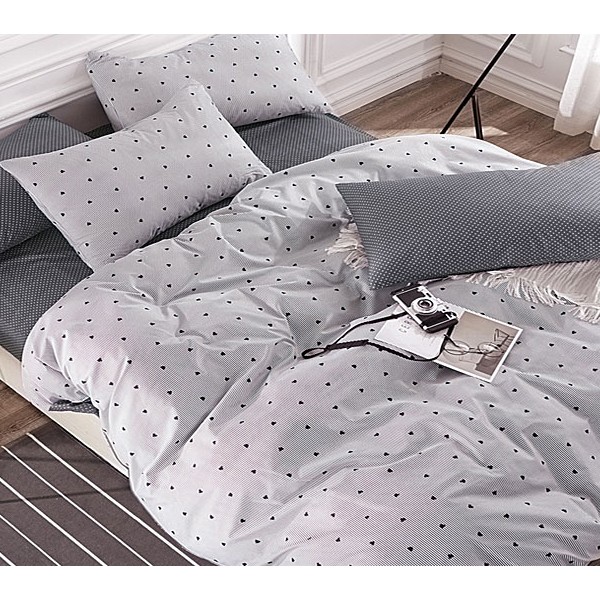 Серый поплин с черными сердечками и темно-серым компаньоном