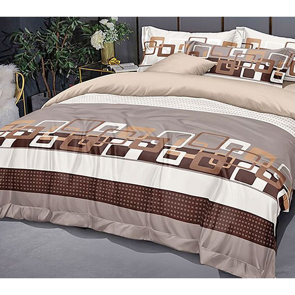 Светло-коричневый поплин с разноцветной абстракцией и однотонно-бежевым компаньоном