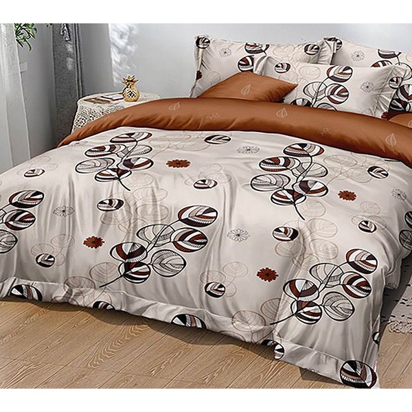 Светло-серый поплин с рисунками и оранжево-коричневым компаньоном