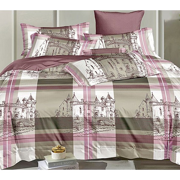 Серо-зеленый поплин с бело-розовыми полосами и бледно-пурпурным компаньоном