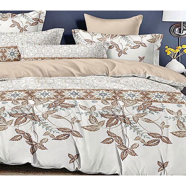 Светло-бежевый поплин с коричневыми рисунками и бежевым компаньоном