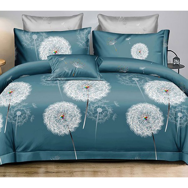 Серовато-зеленый поплин с большими белыми одуванчиками и компаньоном