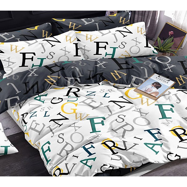 Белый поплин с разноцветными буквами и черным компаньоном