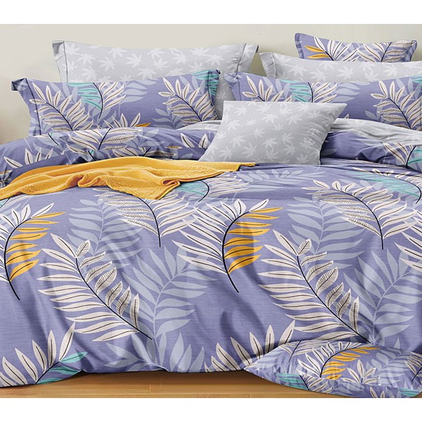 Светло-фиолетовый поплин с бело-оранжевыми ветками и светло-серым компаньоном