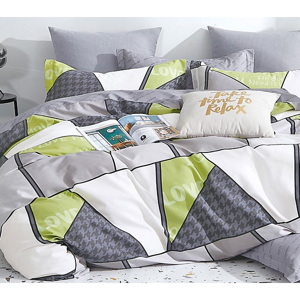 Серо-белый поплин с серо-зеленой абстракцикей и светло-серым компаньоном