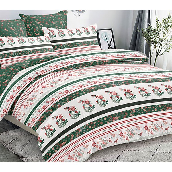 Белый поплин с красными цветами и темно-зеленым компаньоном