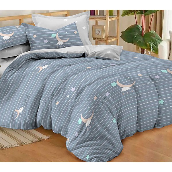 Серо-синий поплин с полосами и звездами и светло-серым компаньоном