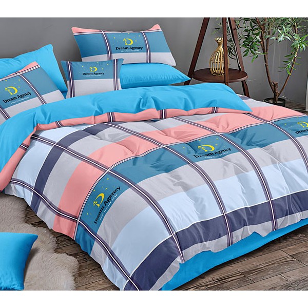 Поплин с разноцветными полосами и однотонно-голубым компаньоном