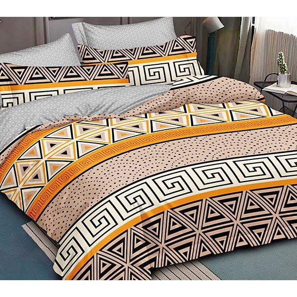 Розовато-кремовый поплин с разноцветными орнаментами и серым компаньоном