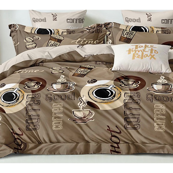 Коричневый поплин с рисункам и чашек кофе и сливочным компаньоном