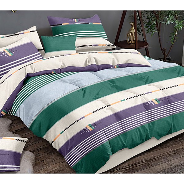 Светло-бежевый поплин с фиолетово-зелеными полосами