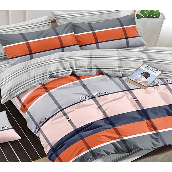 Серый поплин с разноцветными полосами и серым компаньоном в полоску