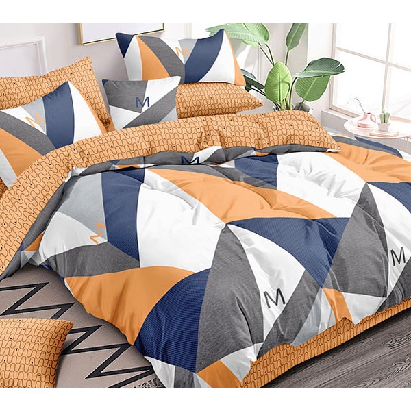 Оранжевый поплин с бело-синей абстракцией и оранжевым компаньоном с узором