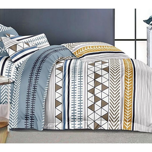 Белый поплин с разноцветными орнаментами и серым компаньоном