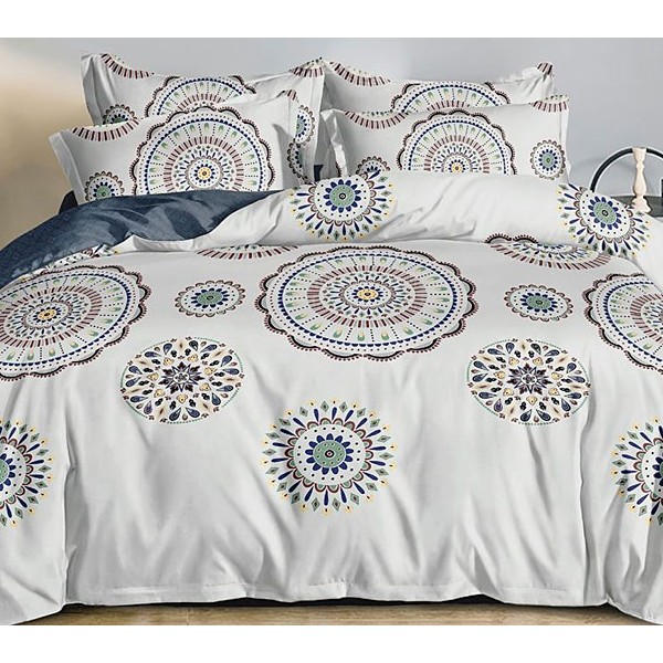 Сливочный поплин с разноцветными кругами и темно-синим компаньоном