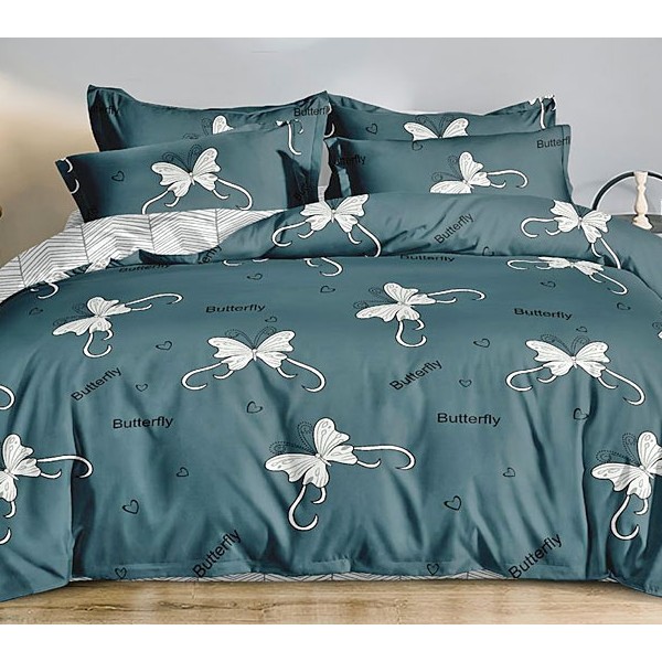 Серо-зеленый поплин с белыми бабочками и белым компаньоном