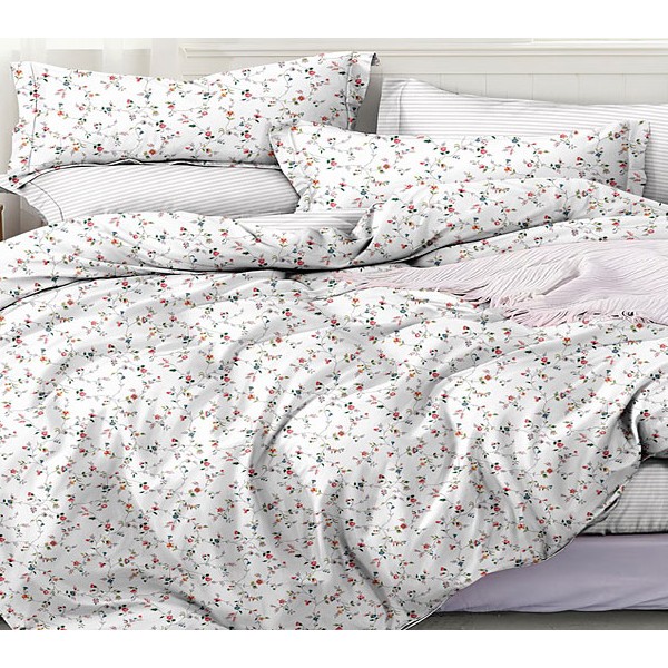 Белый поплин с мелкими красными цветочками и компаньоном в тонкую полоску