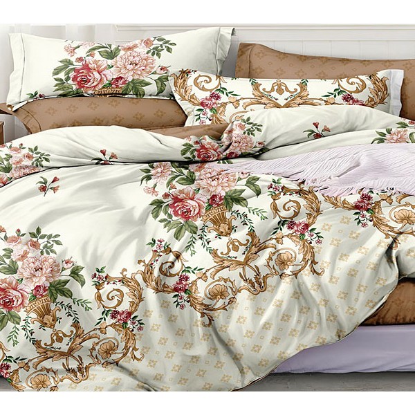 Бледно-зеленоватый поплин с цветами и рисунками и коричневым компаньоном