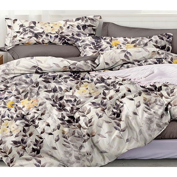 Белый поплин с пурпурными листьями и темно-коричневым компаньоном