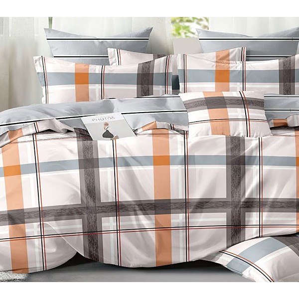 Бледно-розоватый поплин с оранжевыми и коричневыми полосами и серым компаньоном