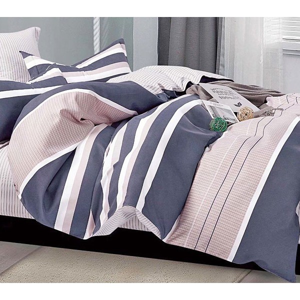 Синий поплин с белыми полосами и серым мелким рисунком и компапаньоном в узкую полоску