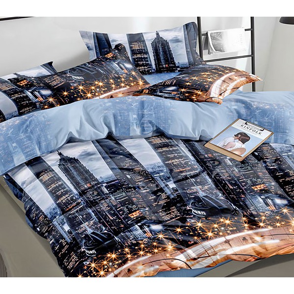 Поплин с небоскрёбами в сумерках с бледно-синим компаньоном