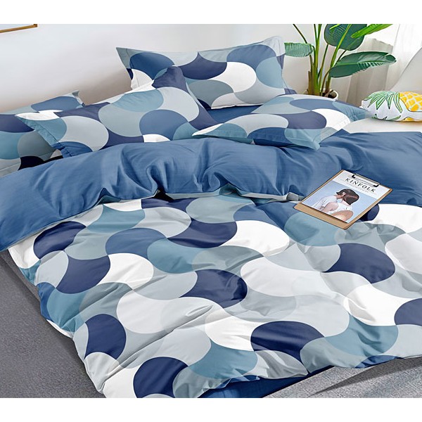 Поплин с бело-сине-голубой абстракцией и синим компаньоном